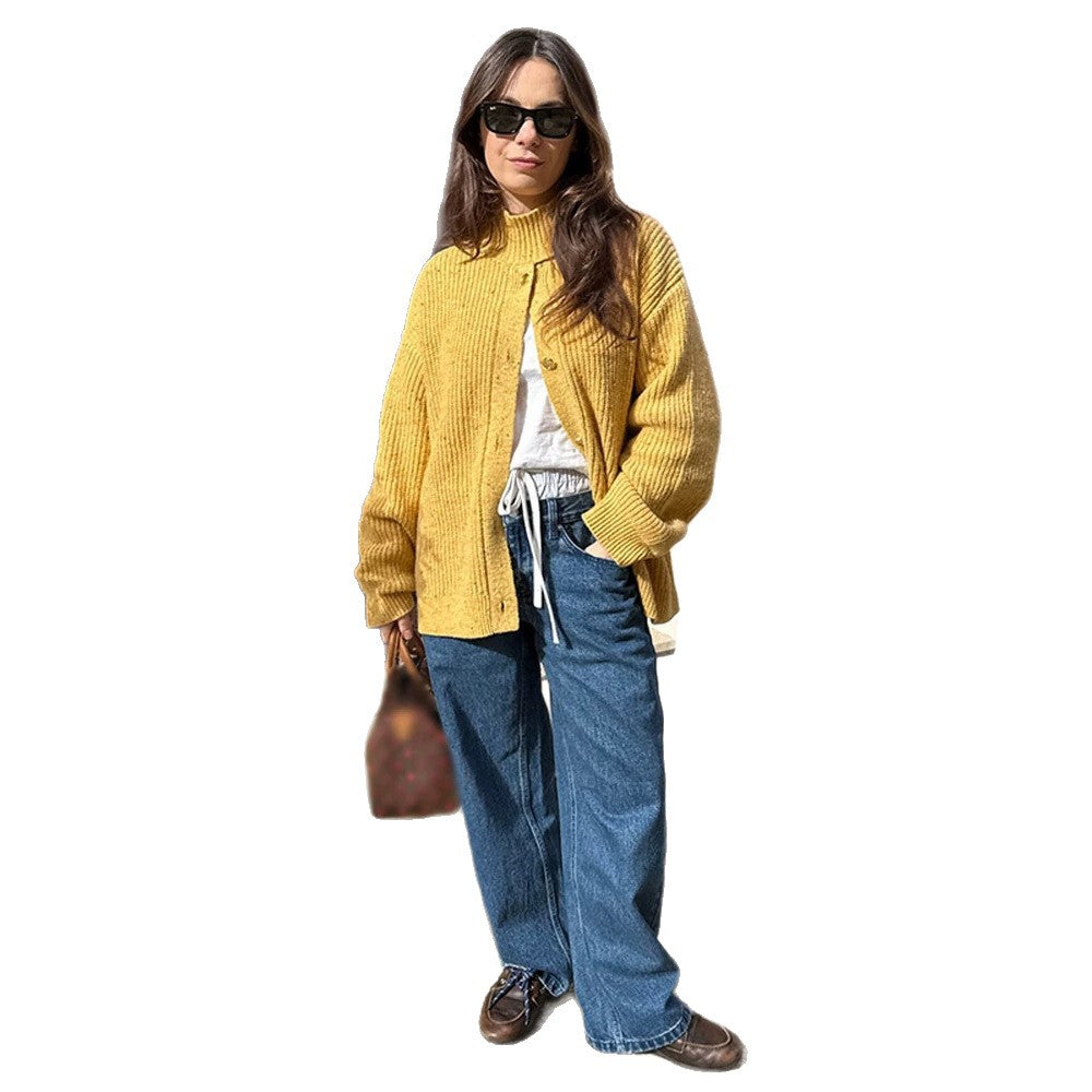 Damen Oversize-Strickjacke mit Rippenstruktur und Stehkragen Echoarchiv