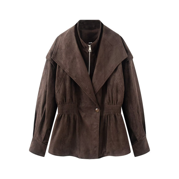 Damen Taillierte Jacke in Wildlederoptik mit großem Schalkragen, Reißverschluss und geraffter Taille Echo Archiv