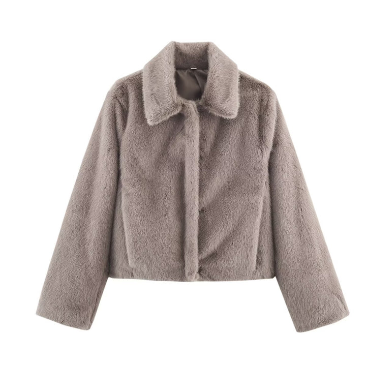 Damen Cropped Kunstfell‑Blouson mit Umlegekragen und weichem Teddy‑Fauxfur Echo Archiv
