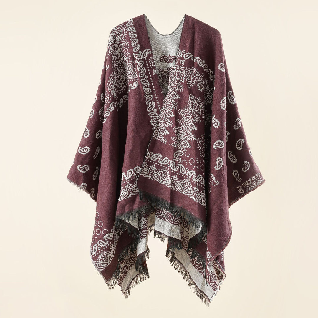 Damen Jacquard-Umhangponcho mit Paisley-Muster und Fransen Echo Archiv