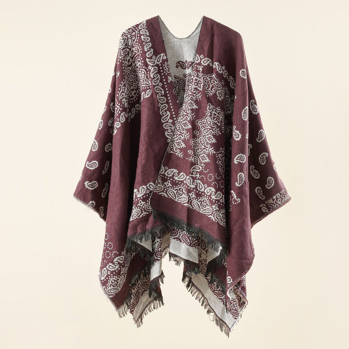 Damen Jacquard-Umhangponcho mit Paisley-Muster und Fransen Echo Archiv