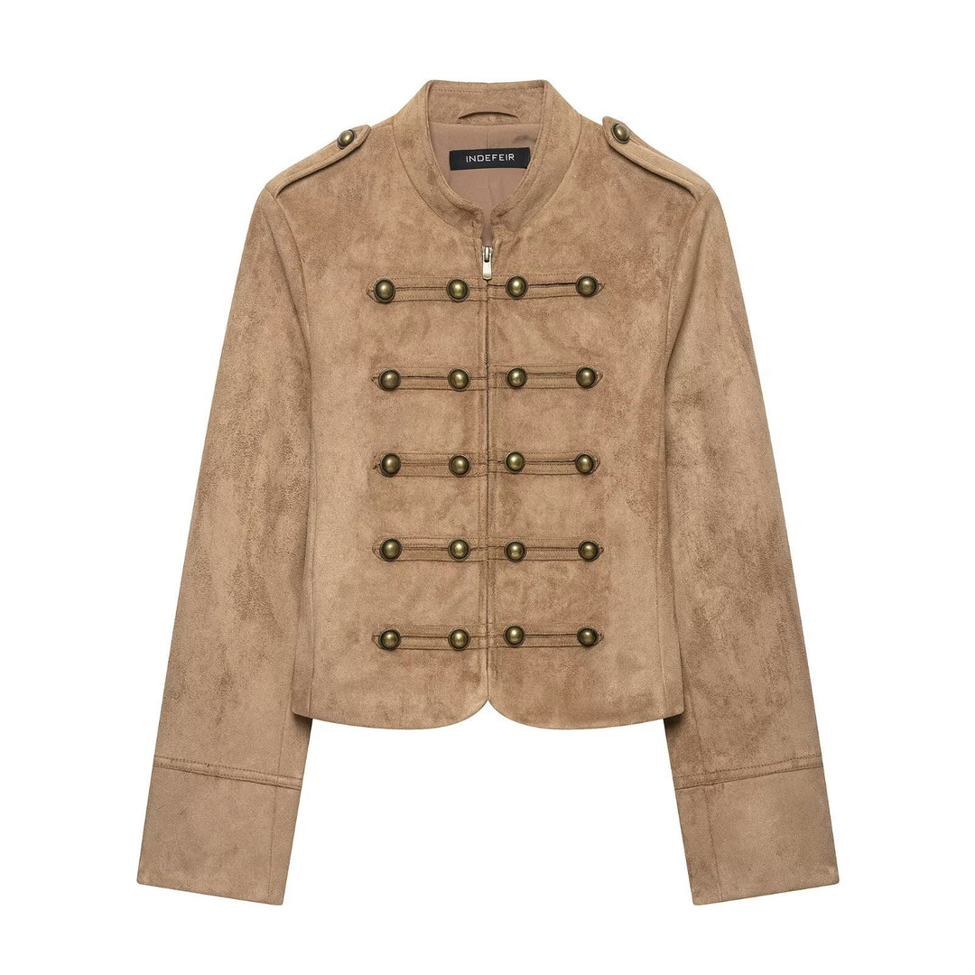 Damen Kurzjacke im Military‑Stil mit Stehkragen und Zierknopf‑Detail Echo Archiv