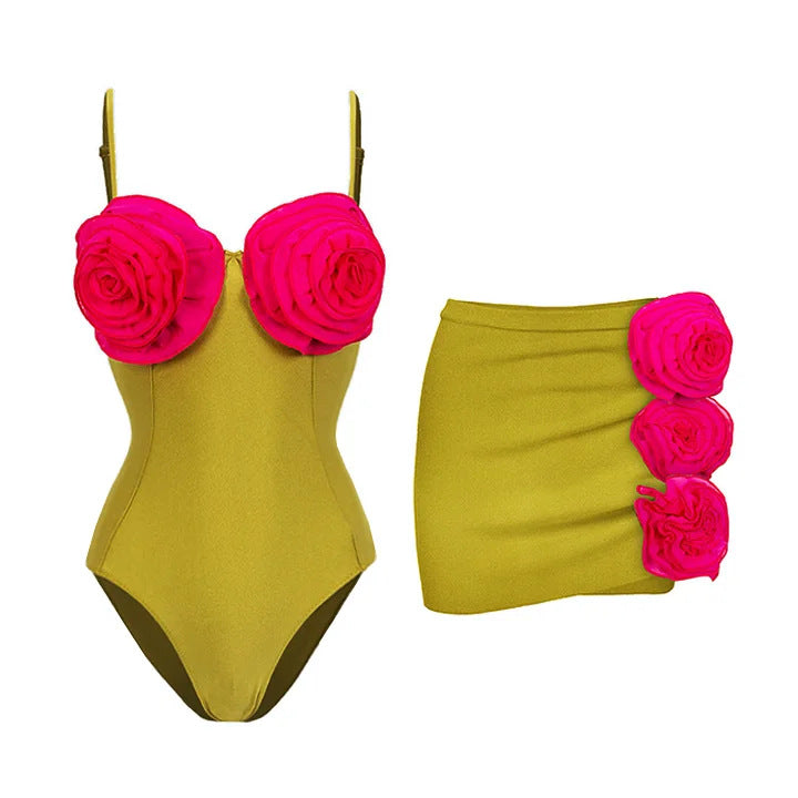 Damen Badeanzug-Set mit verspielten Blumendekorationen Echo Archiv