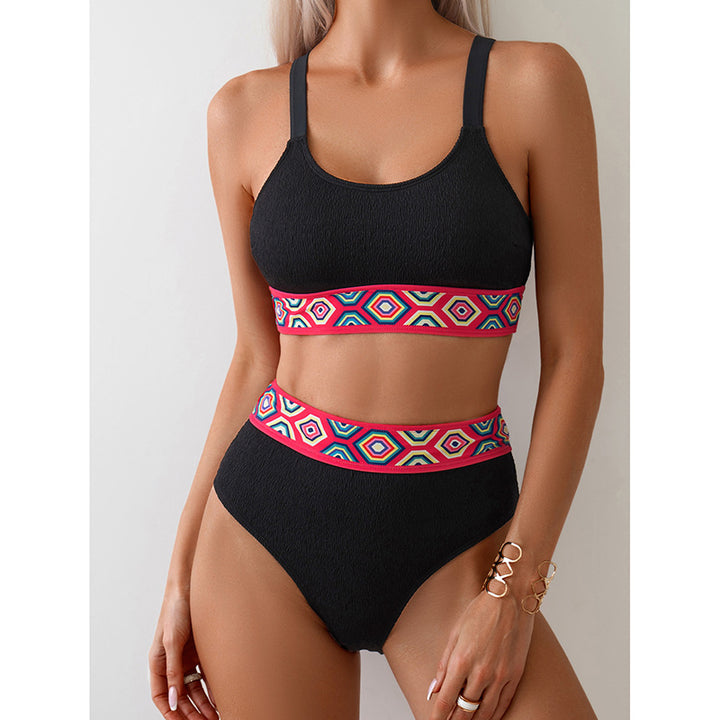 Damen Sportlicher Hochtaillen-Bikini mit buntem elastischen Bund Echo Archiv