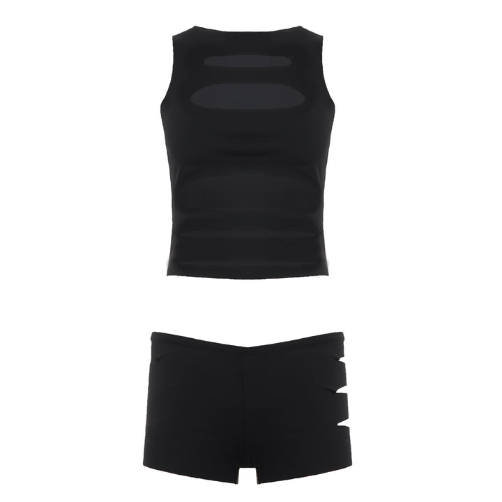 Damen Sportliches Crop-Oberteil und Shorts-Set mit dekorativen Cut-Outs Echo Archiv