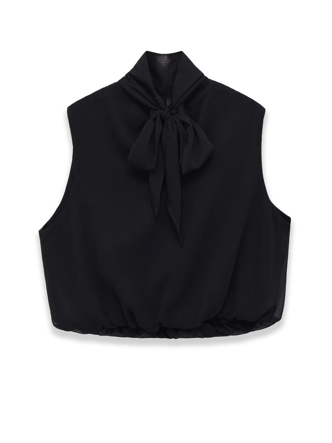 Damen Ärmellose Chiffonbluse mit Schleifenkragen und elastischem Saum Echo Archiv