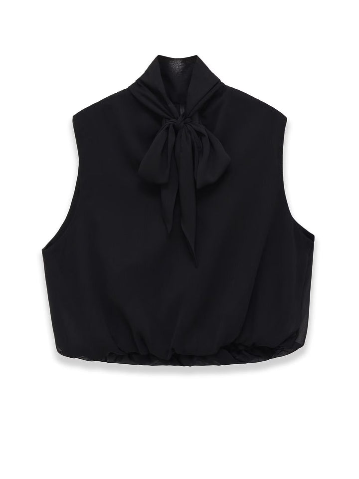 Damen Ärmellose Chiffonbluse mit Schleifenkragen und elastischem Saum Echo Archiv