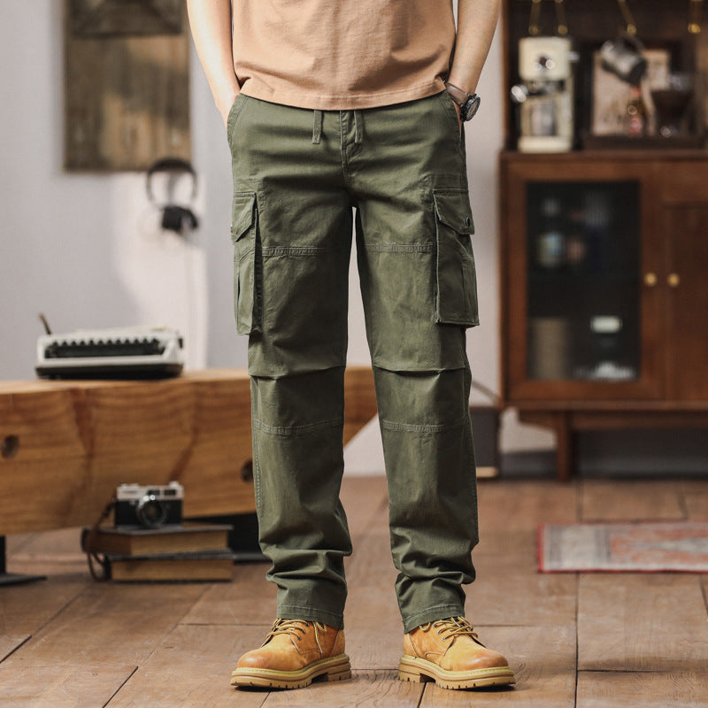 Herren Gerade geschnittene Canvas-Cargohose mit Klapp-Utility-Taschen und Kordelbund Echo Archiv