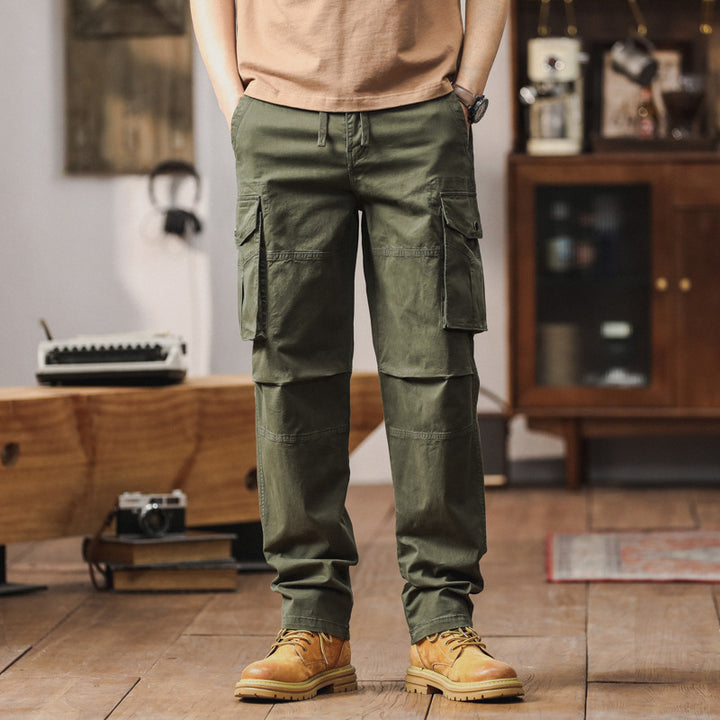 Herren Gerade geschnittene Canvas-Cargohose mit Klapp-Utility-Taschen und Kordelbund Echo Archiv