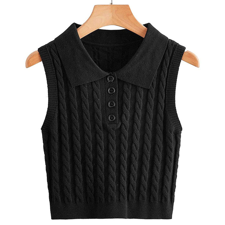 Damen Ärmellose Strickweste mit Polokragen und Zopfmuster Echo Archiv