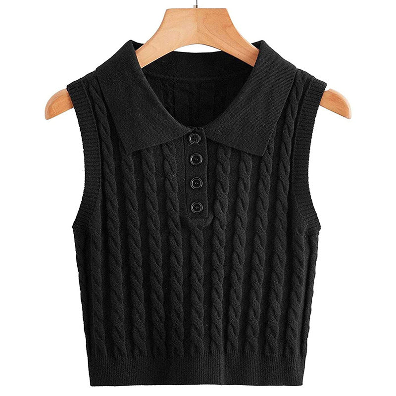 Damen Feinstrick-Ärmellose Polo-Weste mit Zopfmuster und tailliertem Schnitt Echo Archiv