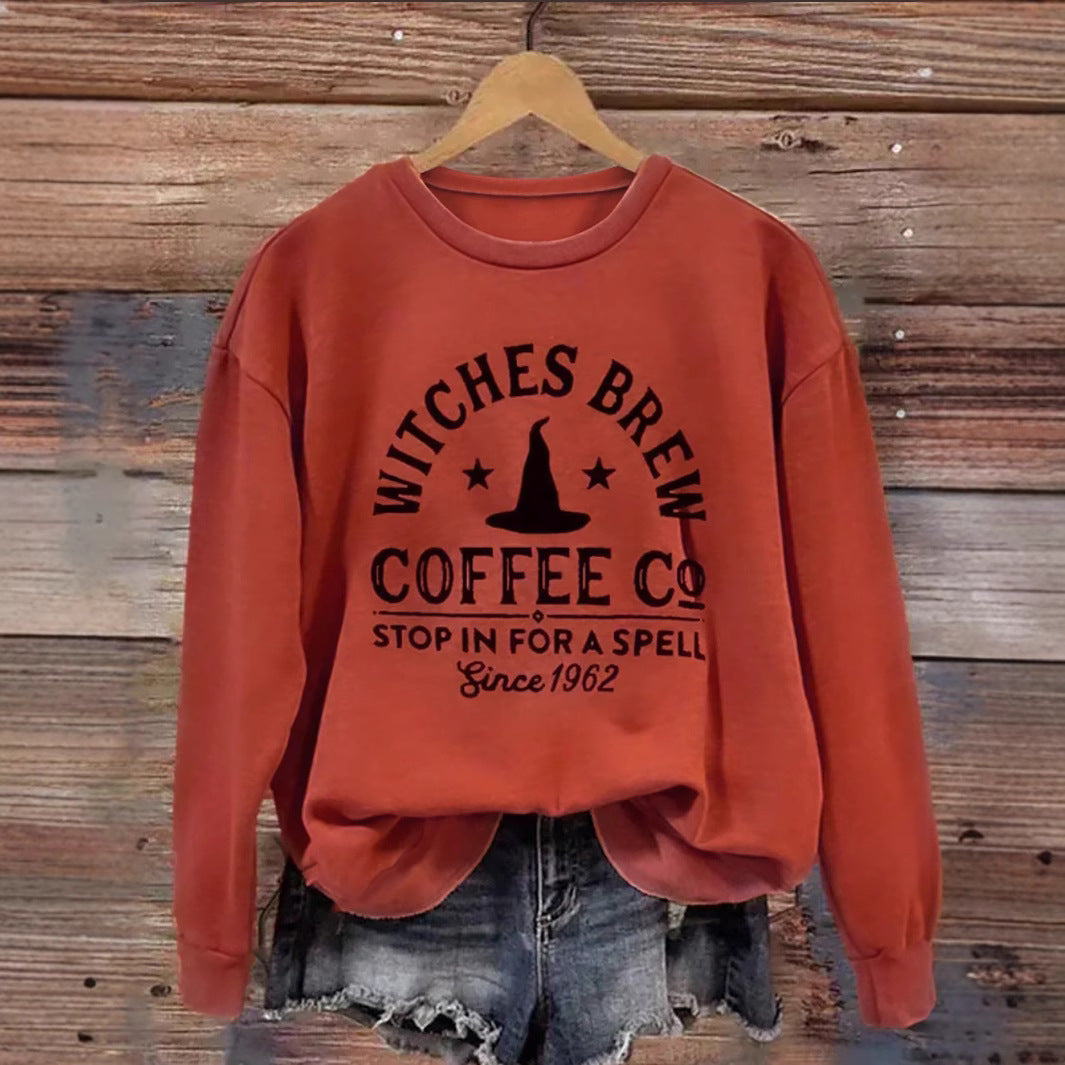 Damen Weit Geschnittenes Baumwoll-Sweatshirt mit Vintage-Hexenprint – Avérine