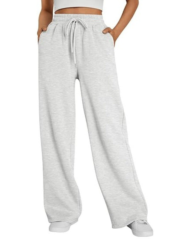 Damen Palazzo-Loungehose mit hoher Taille, elastischem Bund, Kordelzug und tiefen Seitentaschen – Avélisse