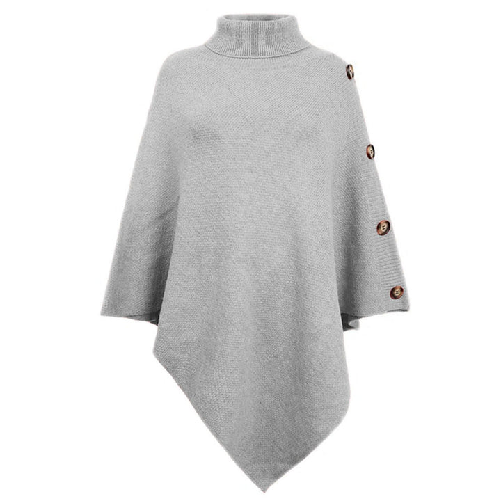 Damen nan asymmetrischer Strickponcho mit Rollkragen und dekorativer Knopfleiste Echo Archiv