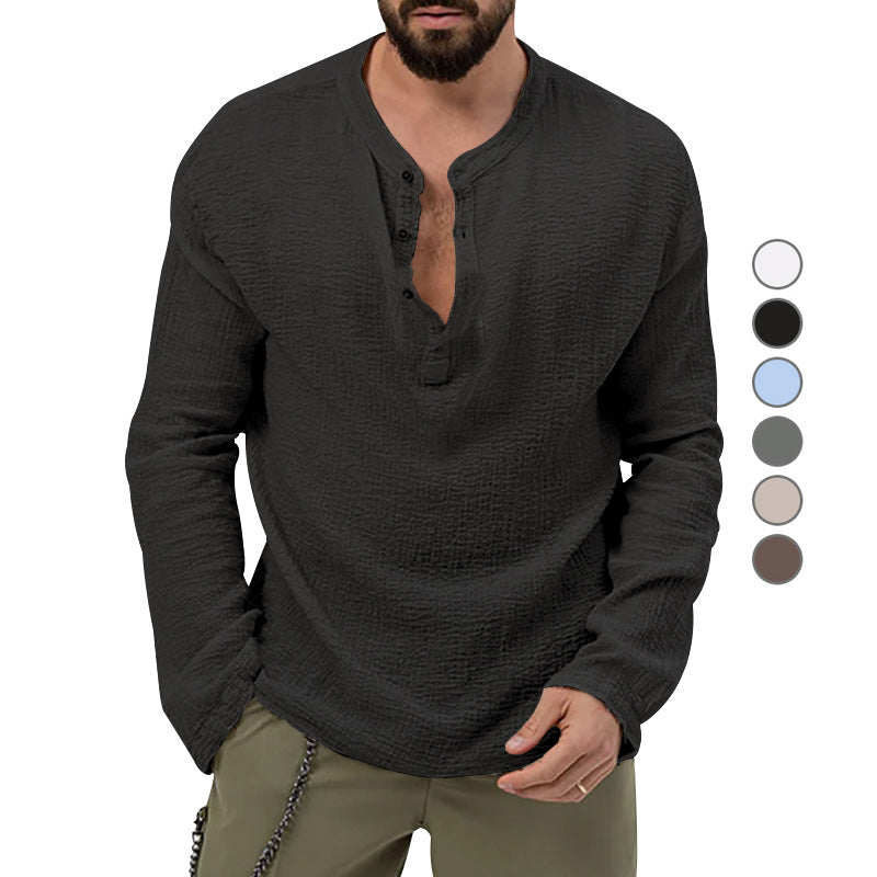 Herren Langarmshirt im lässigen Waffel-Design mit Knopfleiste Echoarchiv
