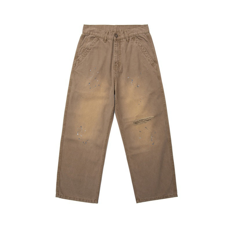 Herren Locker geschnittene Workwear-Hose mit Paint‑Splatter und Destroyed‑Details Echoarchiv