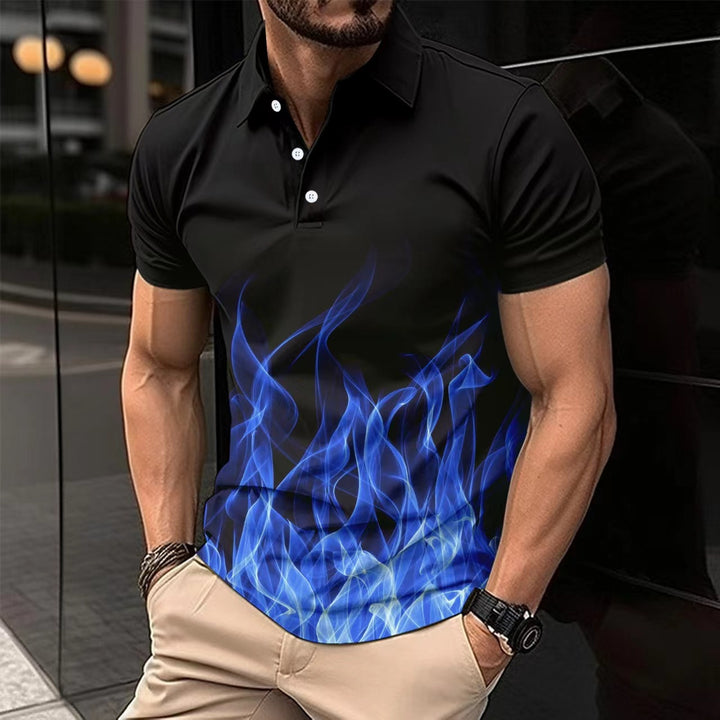 Herren Poloshirt mit kühlem Flammenmotiv und bequemer Passform Echoarchiv