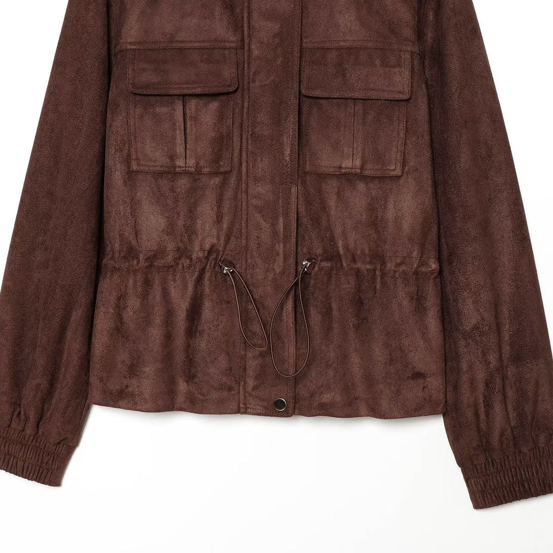 Damen Kurzjacke im Fieldstyle aus Veloursleder‑Optik mit Stehkragen, Brusttaschen und Tunnelzug Echoarchiv