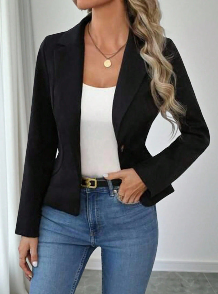 Damen Taillierter Ein-Knopf-Blazer mit Reverskragen und Eingrifftaschen – Valéne