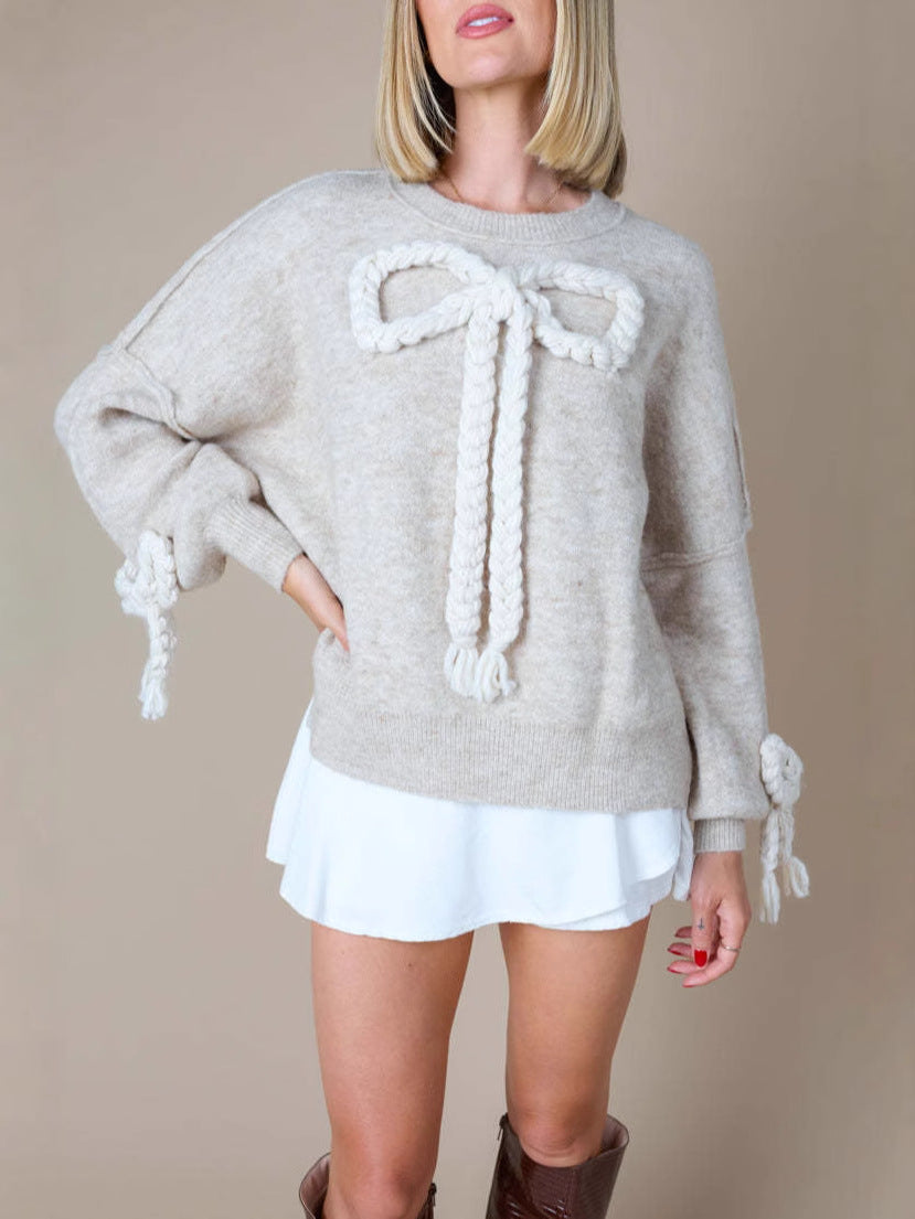 Damen Modischer Pullover mit dekorativem Knotendesign – Mavelle