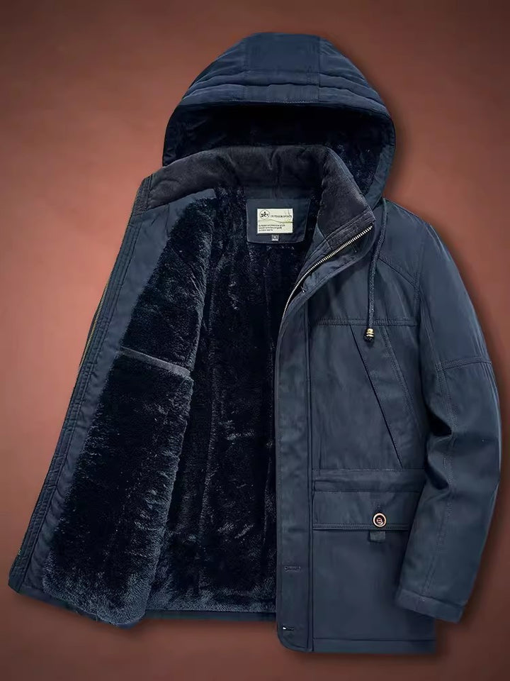 Herren Isolierter Langparka mit Teddyfutter, Kapuze und verdeckten Taschen – Montevé