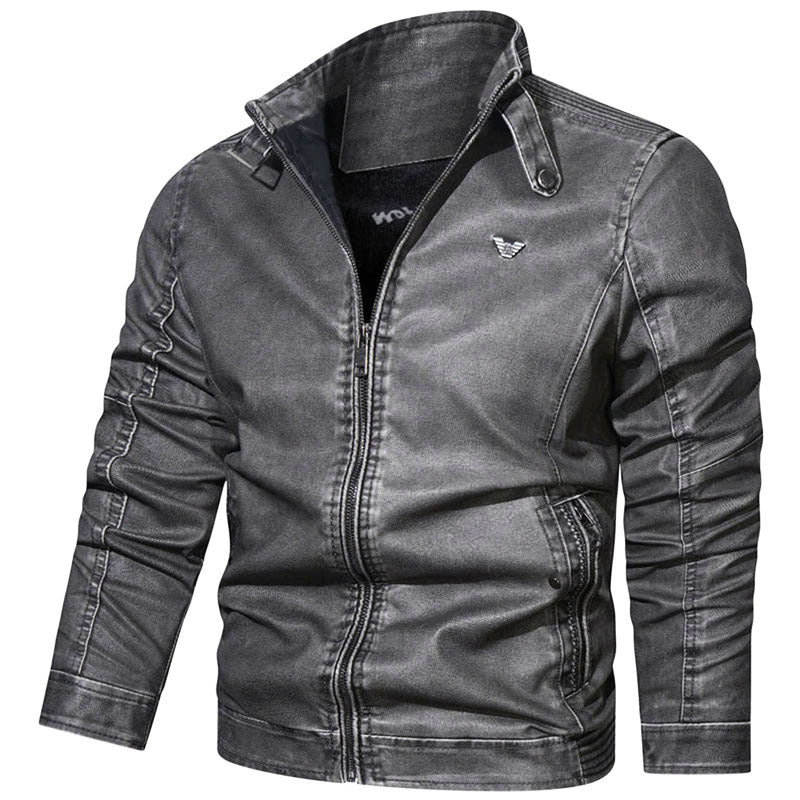 Herren Vintage-Kunstleder-Pilotenblouson mit verstellbarem Stehkragen und Reißverschlusstaschen Echo Archiv