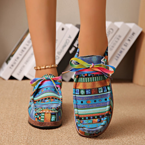 Damen Ethno‑Mokassin‑Sneaker mit bunter Stickerei und Kork‑Optik Echo Archiv