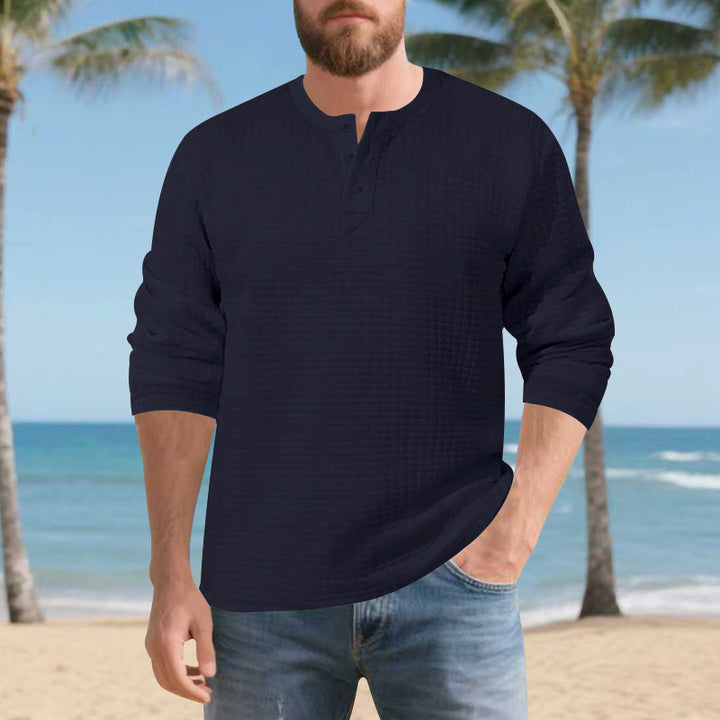 Herren Langarm Henley-Shirt aus komfortablem Waffelmaterial mit Knopfleiste Echoarchiv