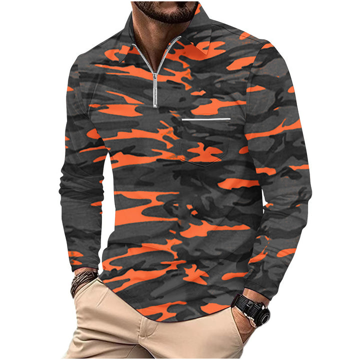 Herren Langarmshirt mit modischem Reißverschluss und Camouflage-Muster Echoarchiv