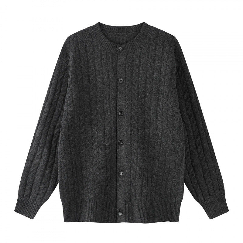 Damen Grobgestrickter Zopf-Strick-Cardigan mit Knopfleiste und Rundhals Echo Archiv