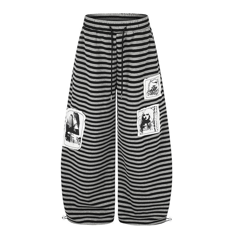 Damen Weite Palazzo-Loungehose mit hohem Komfortbund, Tunnelzug und Fotopatch-Details Echoarchiv