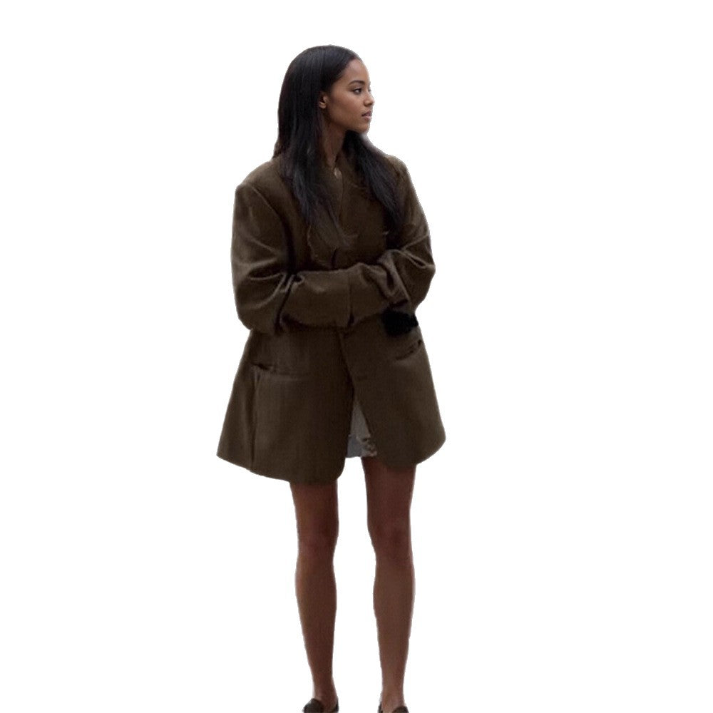 Damen Oversize Wollmix-Mantelblazer mit kastiger Silhouette und Pattentaschen Echoarchiv