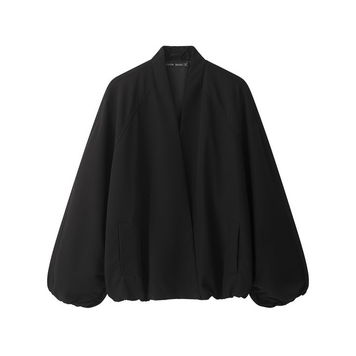 Damen Oversize Cropped Bomberjacke mit offenem V-Ausschnitt und elastischem Saum Echo Archiv