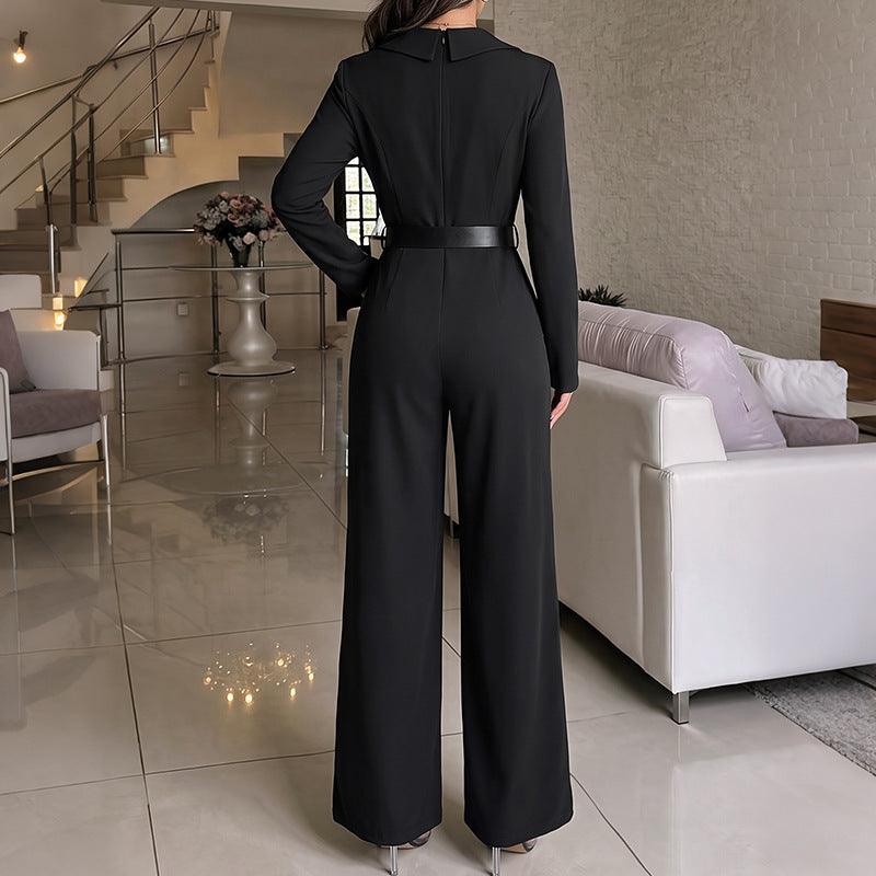 Damen Eleganter Jumpsuit mit Gürtel und Schlitz Echo Archiv