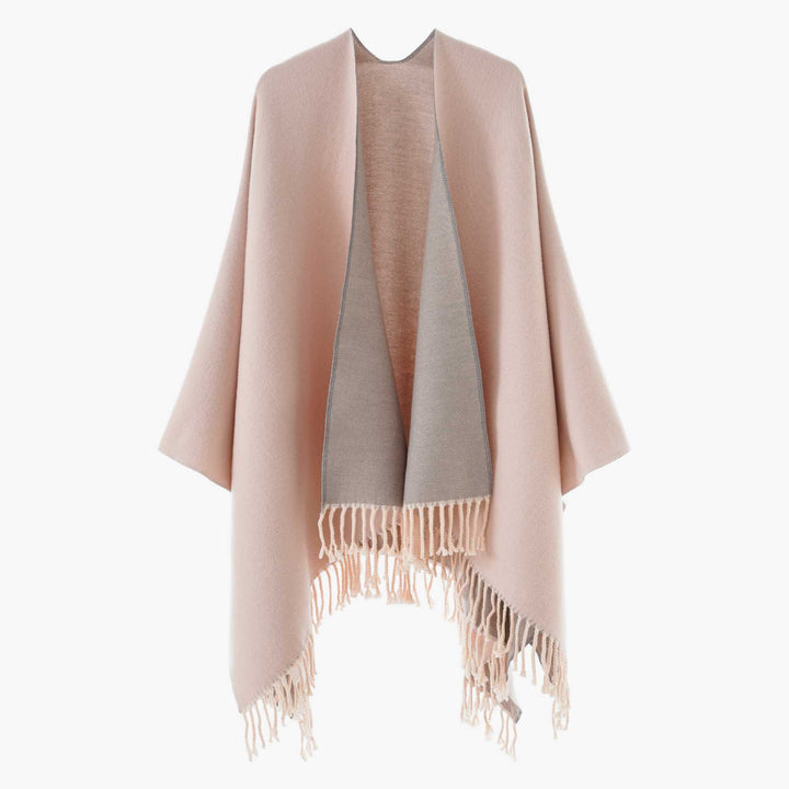 Damen Wendbarer Wollmix-Poncho mit Fransensaum und offener Front – Avérine