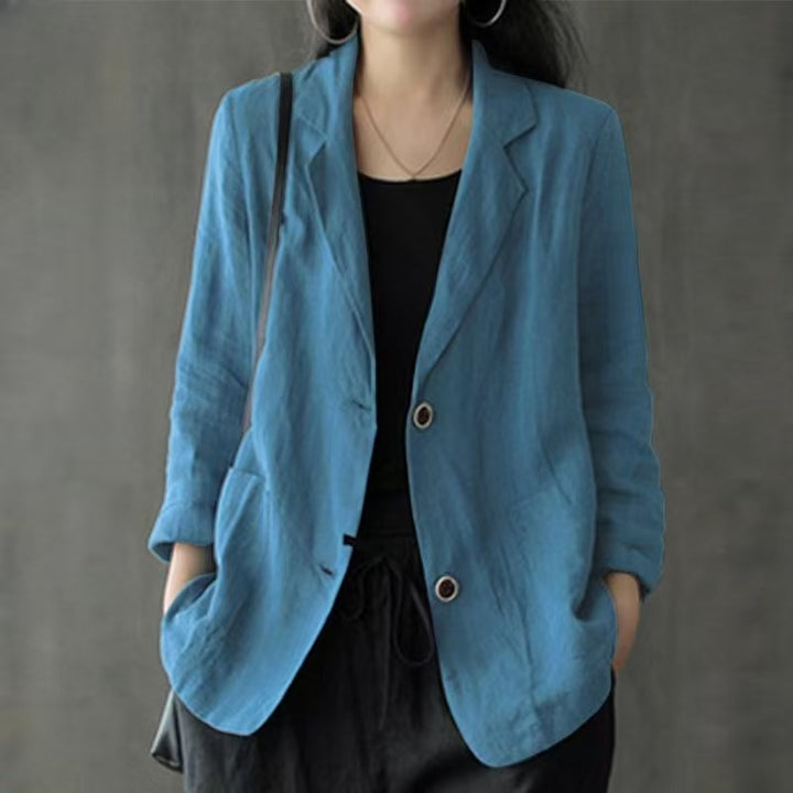 Damen Leichter Leinenblazer mit lockerer Passform und aufgesetzten Taschen – Célinea