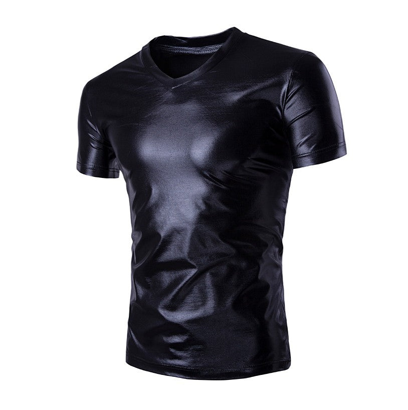 Herren Sportliches V-Ausschnitt T-Shirt mit glänzender Oberfläche Echoarchiv