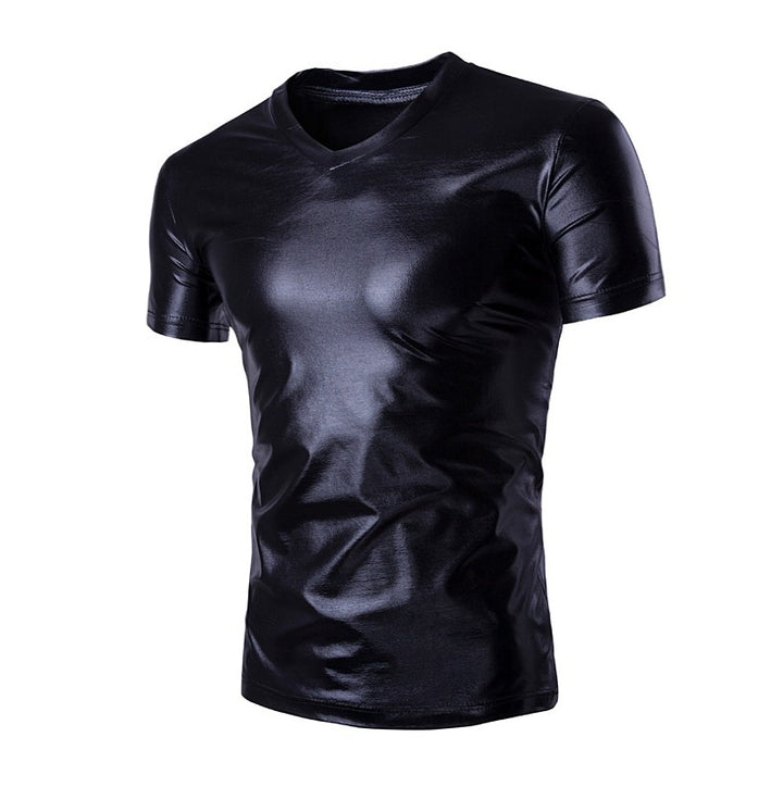 Herren Sportliches V-Ausschnitt T-Shirt mit glänzender Oberfläche Echoarchiv
