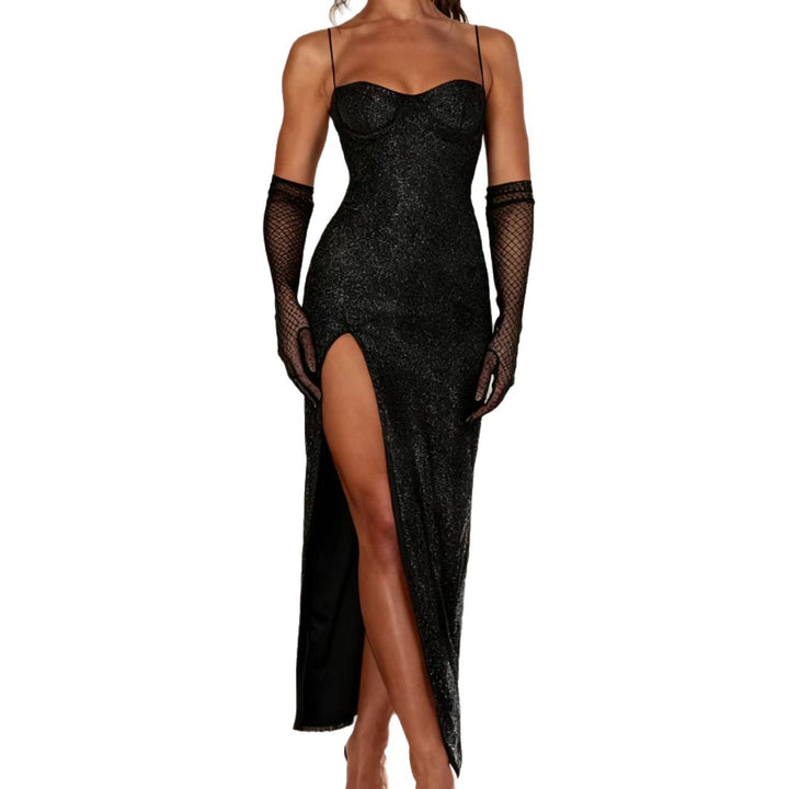 Damen Elegantes Abendkleid mit tiefem Schlitz und Glitzerakzenten Echo Archiv