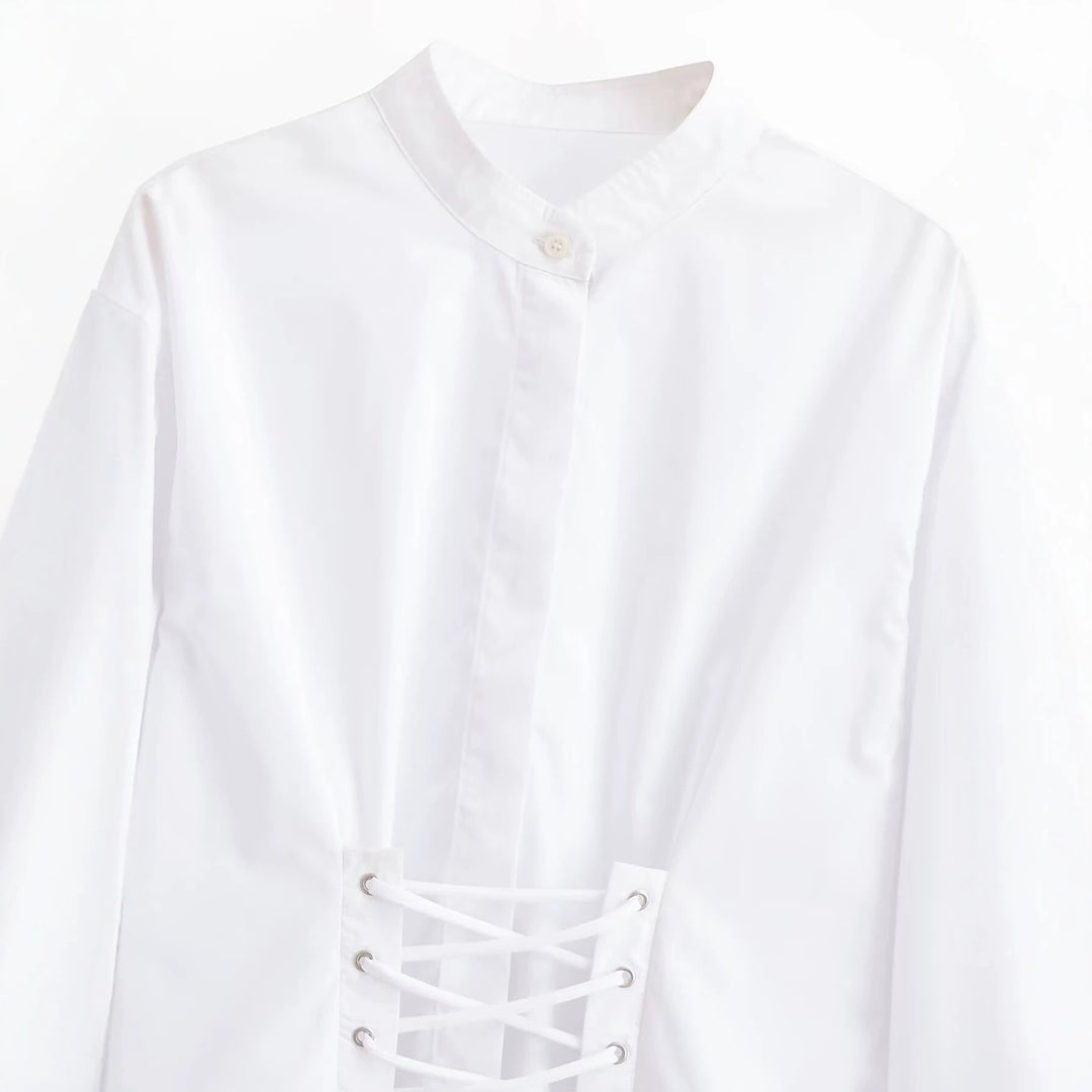 Damen Kurzbluse mit taillierter Schnürung und Stehkragen Echo Archiv