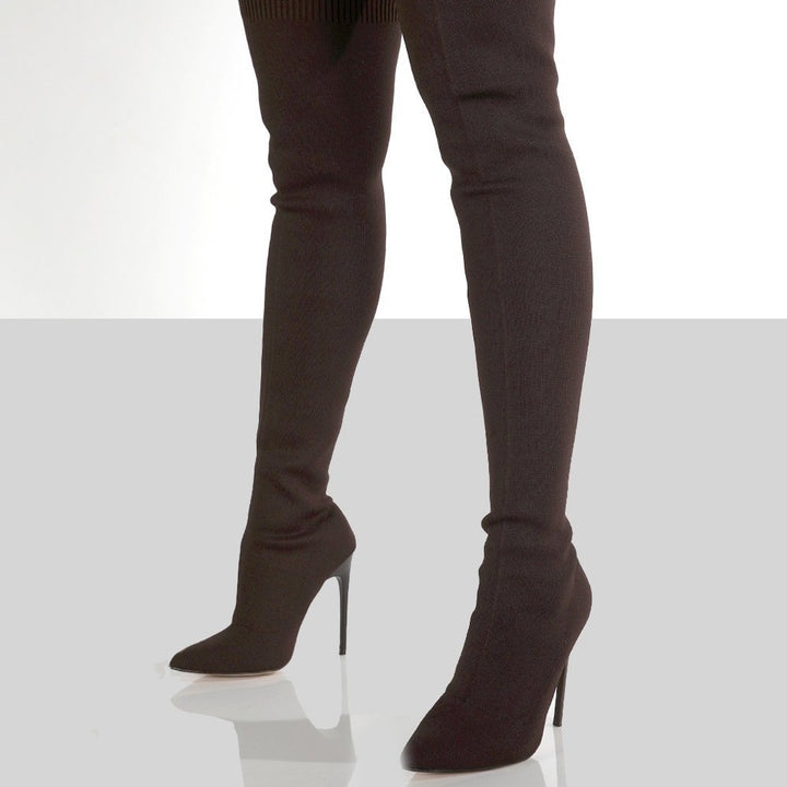 Damen Overknee-Stretch-Strickstiefel mit spitz zulaufender Schuhspitze Echoarchiv