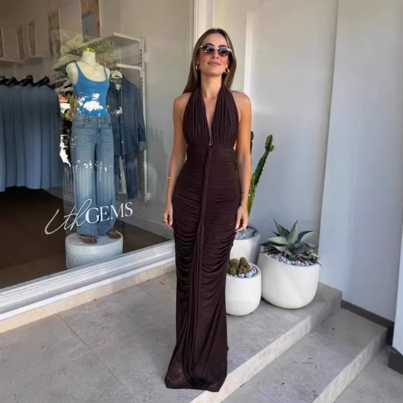 Damen Exquisites gerafftes Maxikleid mit tiefem V-Ausschnitt und eleganten Drapierungen Echo Archiv