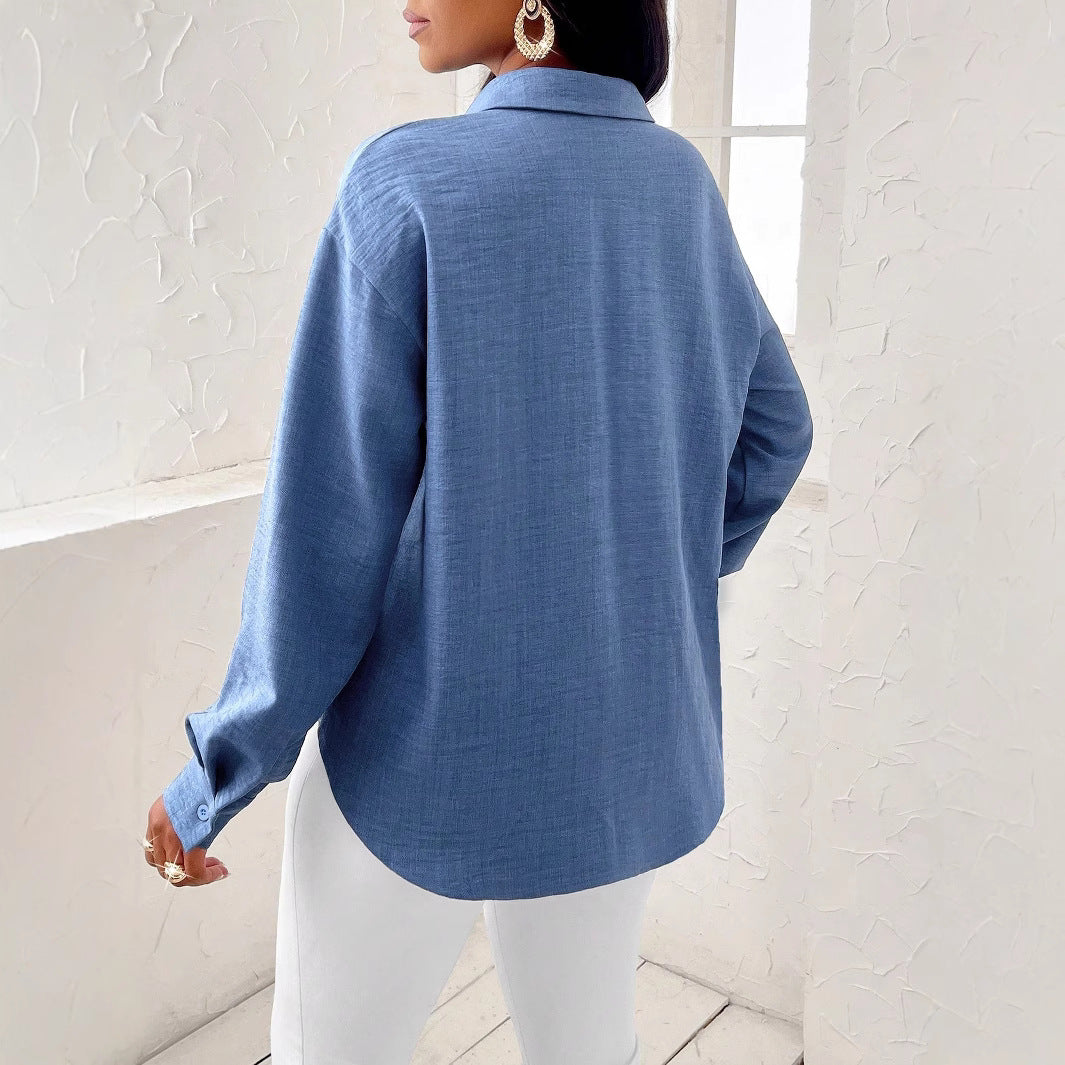 Damen Taillierte Wickelbluse mit Hemdkragen, asymmetrischem Saum & Ballonärmeln – Avérine