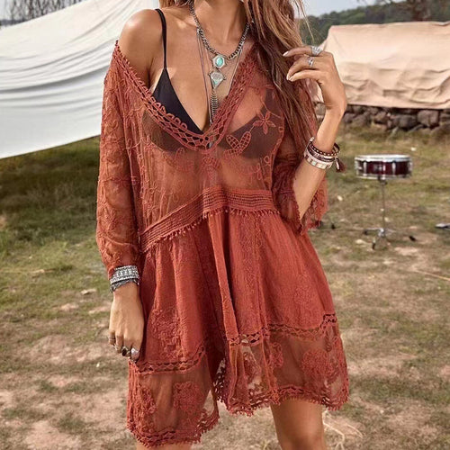 Damen luftiger Beachcover-Up mit aufwendiger Stickerei Echo Archiv