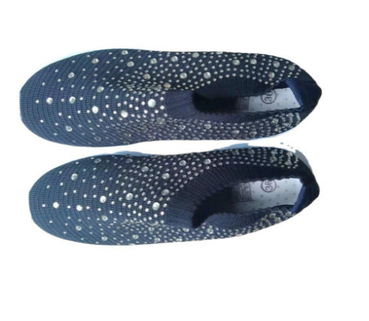Damen nan gestrickte Slipper-Sneaker mit Strassbesatz und elastischem Einstieg Echo Archiv