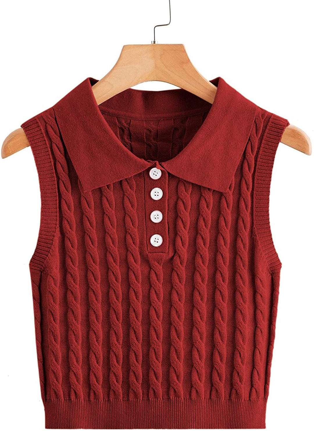 Damen Feinstrick-Ärmellose Polo-Weste mit Zopfmuster und tailliertem Schnitt Echo Archiv