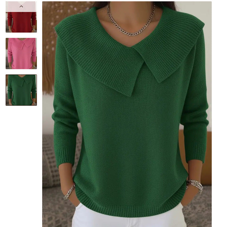 Damen nan grobgestrickter Pullover mit übergroßem Matrosenkragen und gerippten Abschlüssen Echo Archiv