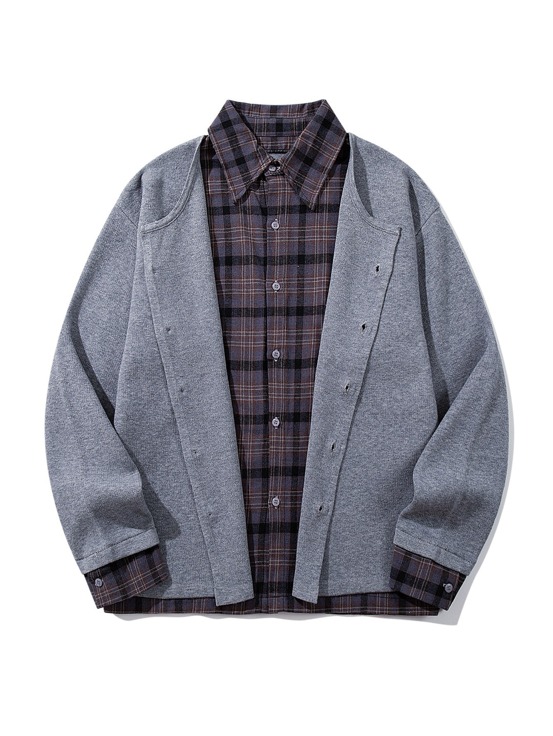 Herren Karierter Flanellhemd-Layer mit offenem Strickcardigan Echoarchiv