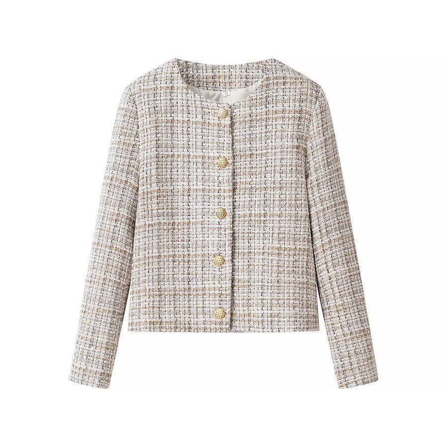 Damen Kurzjacke aus Bouclé‑Tweed mit rundem Ausschnitt und dekorativen Goldknöpfen Echo Archiv