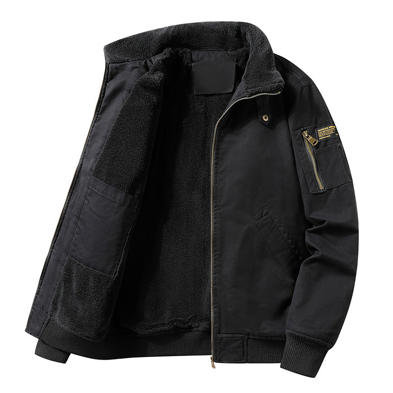 Herren  schwere Sherpa-fütterte thermische Flug-Bomberjacke mit Innenpatch-Taschen und gerippten Abschlüssen Echo Archiv